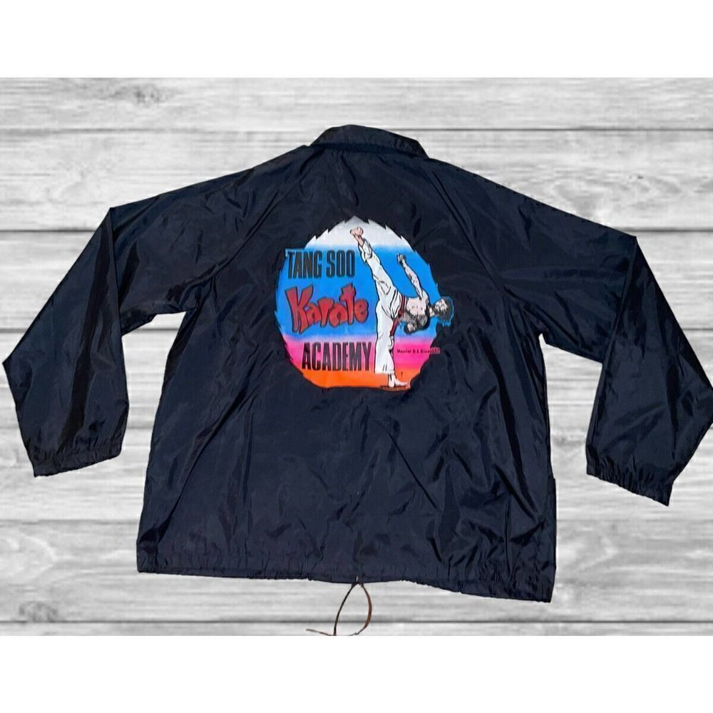 Vintage Karate Academy Tang Soo Black Windbreaker Jacket Men’s Size X-Large - Picture 7 of 7